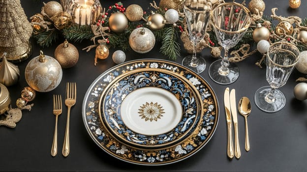 Christmas tablescape decoration, formal family dinner holiday celebration, luxury table setting decor, English country and home style idea
