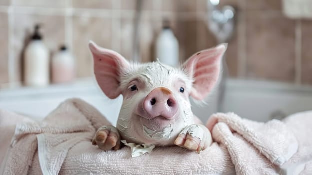 Pig celebration delightful scene for National Pig Day on March 1st in United States, featuring adorable pig enjoying a relaxing spa treatment, symbolizing care, charm, and the joy of honoring pigs