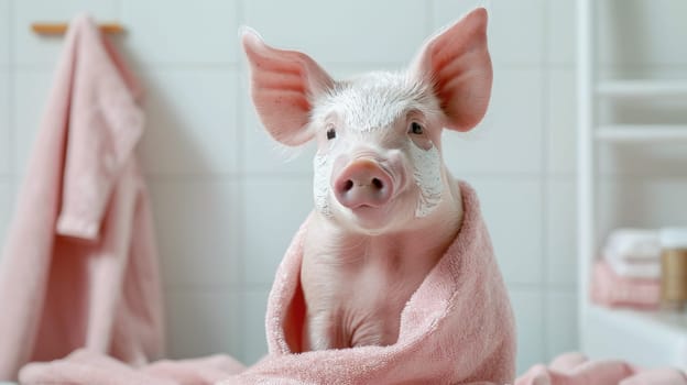 Spa delight whimsical tribute to National Pig Day in United States, highlighting a charming pig indulging in pampering on March 1st, reflecting the playful and affectionate spirit of the occasion