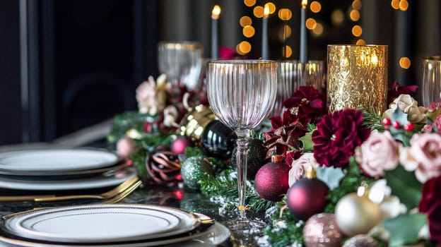 Christmas tablescape decoration, formal family dinner holiday celebration, luxury table setting decor, English country and home style idea