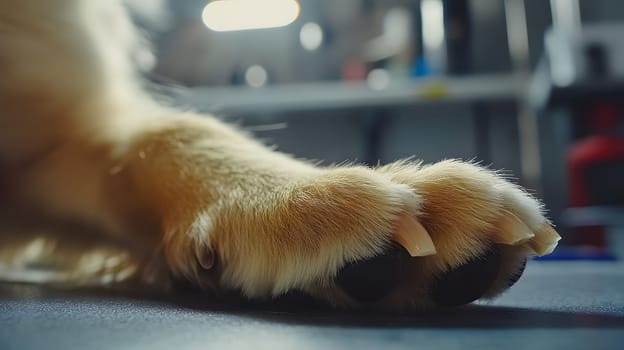 Close-up of a dog's paw resting on a surface.