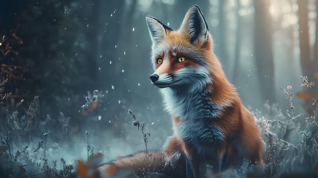 A serene fox in a misty forest, capturing nature's tranquility.