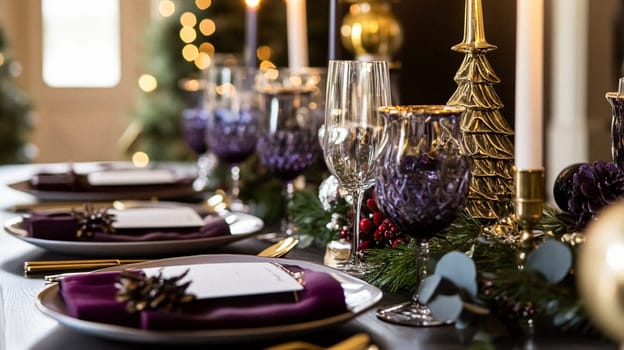 Christmas tablescape decoration, formal family dinner holiday celebration, luxury table setting decor, English country and home style idea