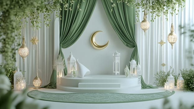 A serene indoor setting with decorative elements for cultural celebration.