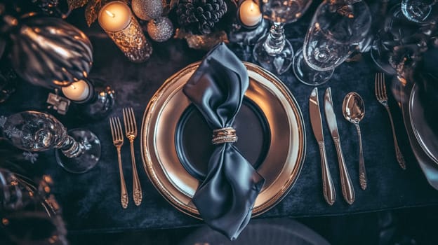 Christmas tablescape decoration, formal family dinner holiday celebration, luxury table setting decor, English country and home style idea