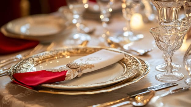 Christmas tablescape decoration, formal family dinner holiday celebration, luxury table setting decor, English country and home style idea