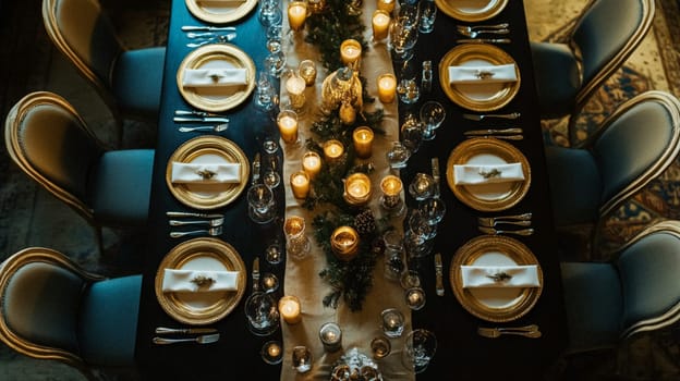 Christmas tablescape decoration, formal family dinner holiday celebration, luxury table setting decor, English country and home style idea