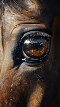 Close-up of a horse's eye, showcasing intricate details and textures.