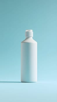 A minimalist white bottle against a light blue background.