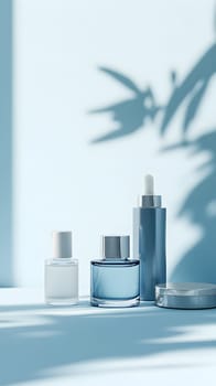 A serene display of skincare products on a light background.
