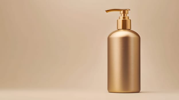 A sleek gold pump bottle on a neutral background.