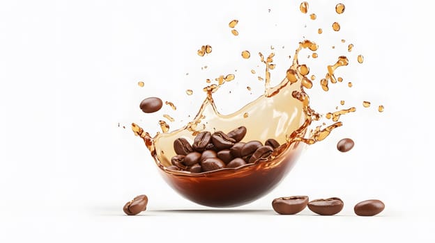 A splash of coffee with beans, showcasing freshness and flavor.