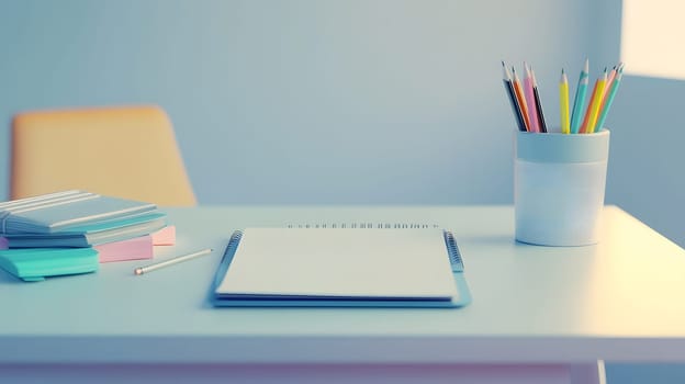 A tidy workspace featuring stationery and a notepad for writing.