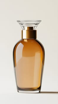 Elegant glass perfume bottle filled with amber liquid.