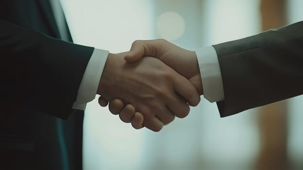 Two hands shaking in a business agreement or partnership.