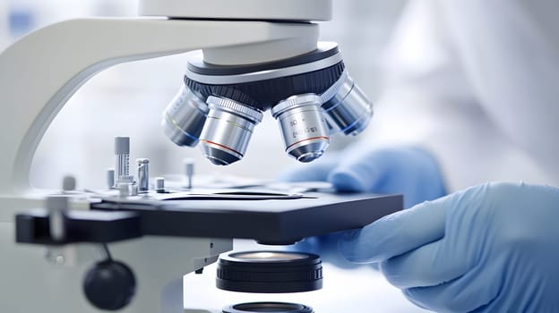 A close-up of a microscope being used for scientific research.