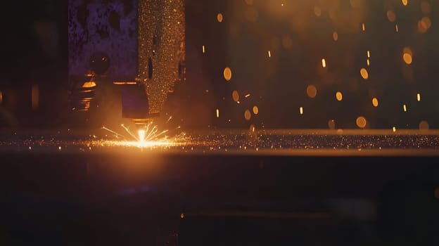 Sparks fly during metalworking, showcasing industrial craftsmanship.