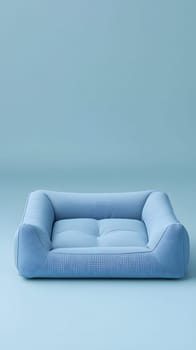 A soft blue pet bed on a light blue background for animal comfort.