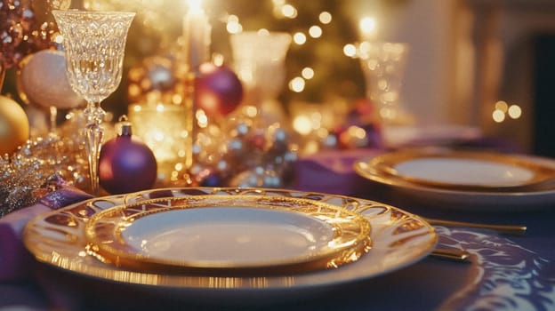 Christmas tablescape decoration, formal family dinner holiday celebration, luxury table setting decor, English country and home style idea