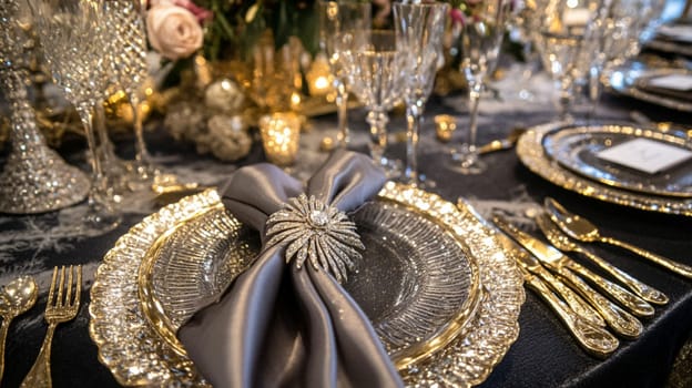 Christmas tablescape decoration, formal family dinner holiday celebration, luxury table setting decor, English country and home style idea