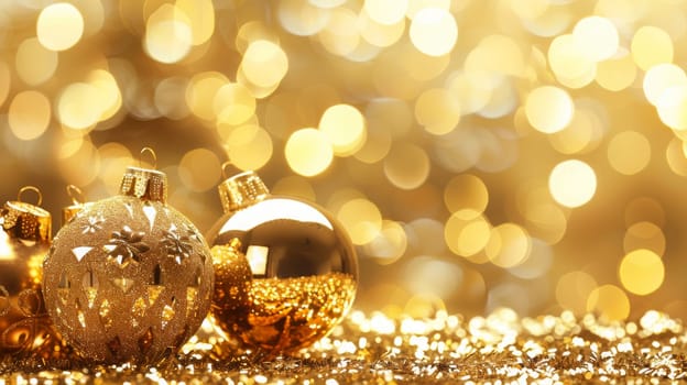 Christmas card on a gold background, Generative AI,