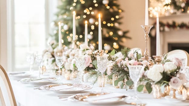 Christmas tablescape decoration, formal family dinner holiday celebration, luxury table setting decor, English country and home style idea