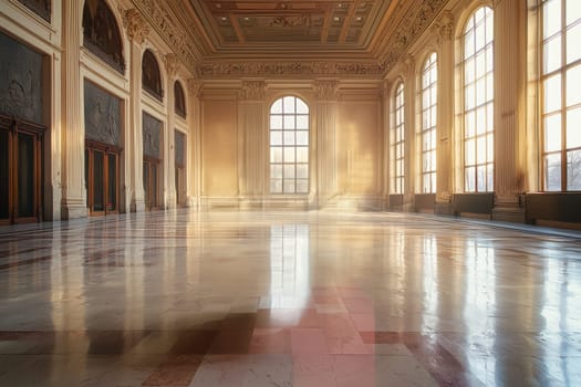 A stunning historic hall that showcases the natural light beautifully illuminating its elegant and intricate design