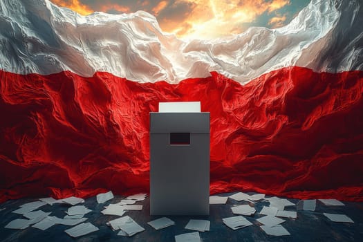 A voting box in front of a striking Polish flag powerfully symbolizes the very essence of democracy itself