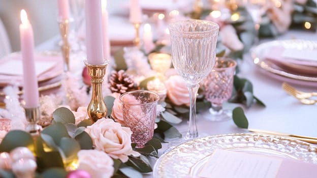 Christmas tablescape decoration, formal family dinner holiday celebration, luxury table setting decor, English country and home style idea