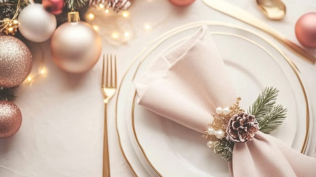 Christmas tablescape decoration, formal family dinner holiday celebration, luxury table setting decor, English country and home style idea