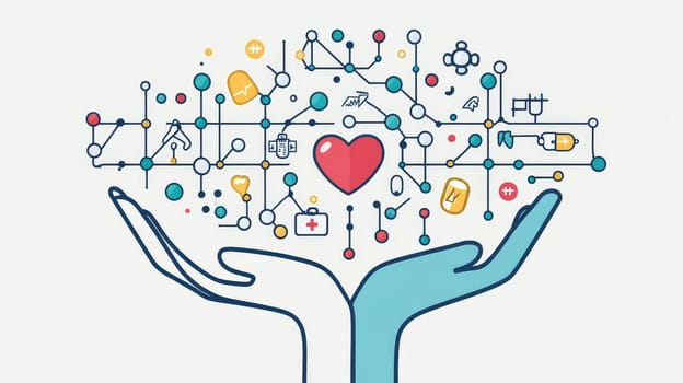 Healthcare Network Connected Medical Icons Representing Health Insurance and Medical Care