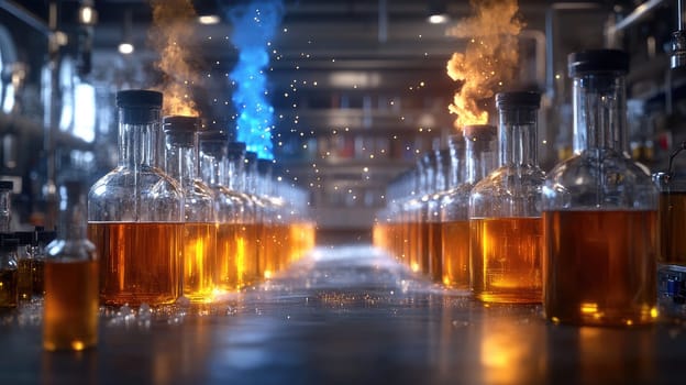Chemistry lab equipment: test tubes, chemical solutions, liquid substances, scientific experiments, glassware, laboratory tools, experimental process, reaction mixtures, liquid measurements
