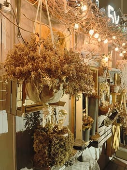 Aesthetic warm vintage photo with Christmas decorations decorations