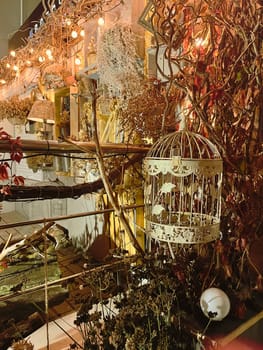 Aesthetic warm vintage photo with Christmas decorations decorations