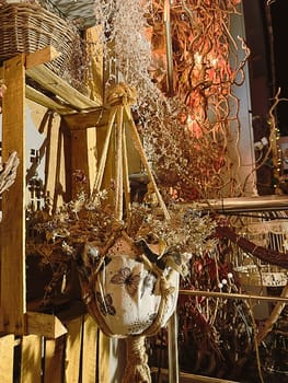 Aesthetic warm vintage photo with Christmas decorations decorations