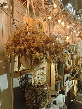 Aesthetic warm vintage photo with Christmas decorations decorations