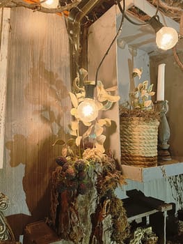 Aesthetic warm vintage photo with Christmas decorations decorations