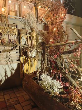 Aesthetic warm vintage photo with Christmas decorations decorations