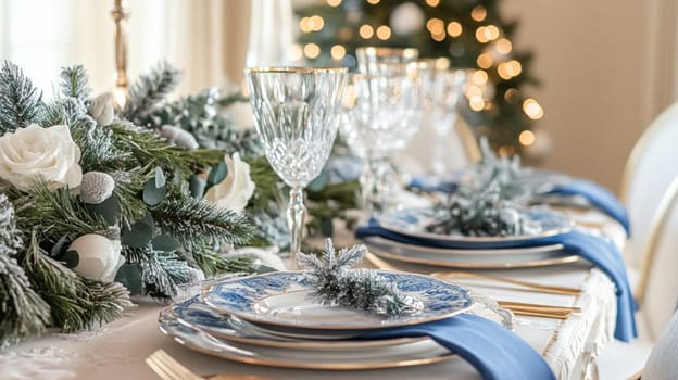 Christmas tablescape decoration, formal family dinner holiday celebration, luxury table setting decor, English country and home style idea