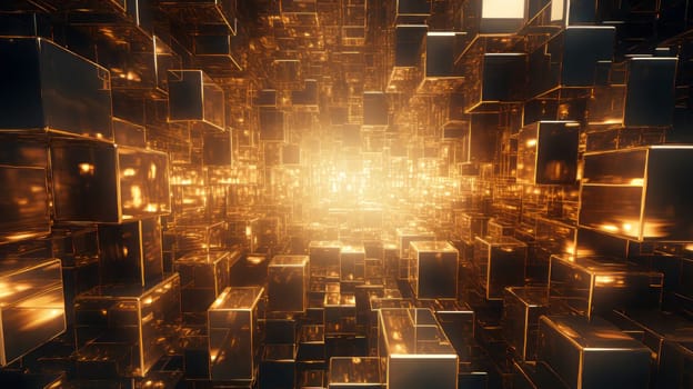 a golden futuristic world with cubes in 5k