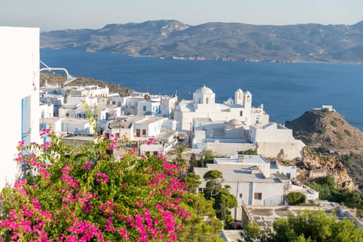 View of Plaka, Milos and the Mediterranean Sea