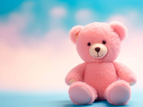 Cute teddy bear on a delicate background. Layout. Space for copying.
