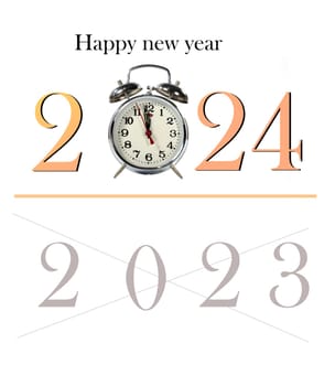 happy 2024 with a glock at two to twelve on a white background