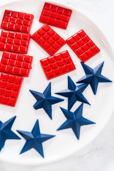 Patriotic blue chocolate star and red mini chocolate.