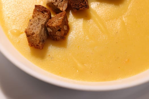 This creamy and rich soup is topped generously with crispy croutons, making it perfect for comfort food enthusiasts