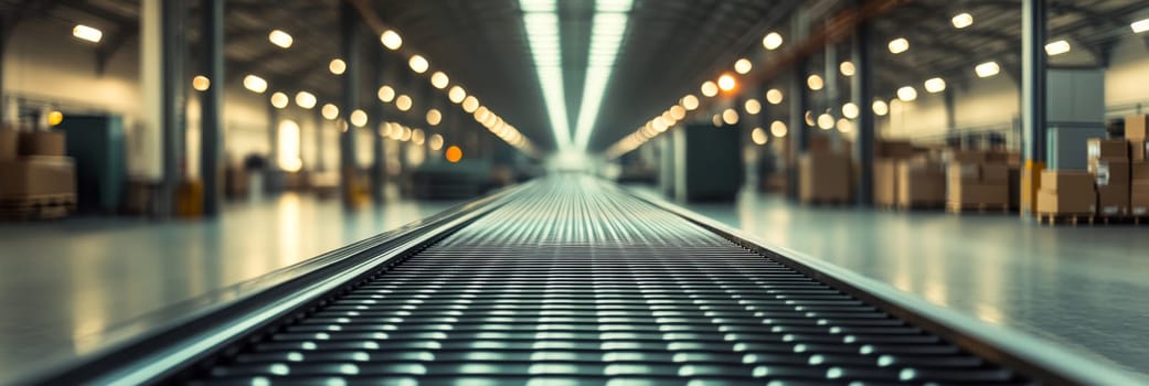 Modern Conveyor Belt System in a Logistics Warehouse for Efficient E-commerce Distribution.
