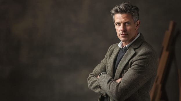 Handsome English man model dressed up smart casual fashion style, exuding refined masculinity and timeless elegance idea