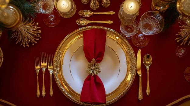 Christmas tablescape decoration, formal family dinner holiday celebration, luxury table setting decor, English country and home style idea