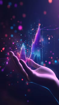 A hand holding a vibrant data visualization with colorful elements.