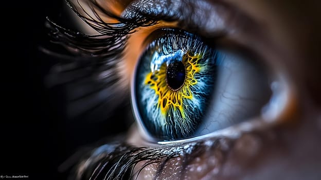 Close-up of a vibrant human eye showcasing intricate details.